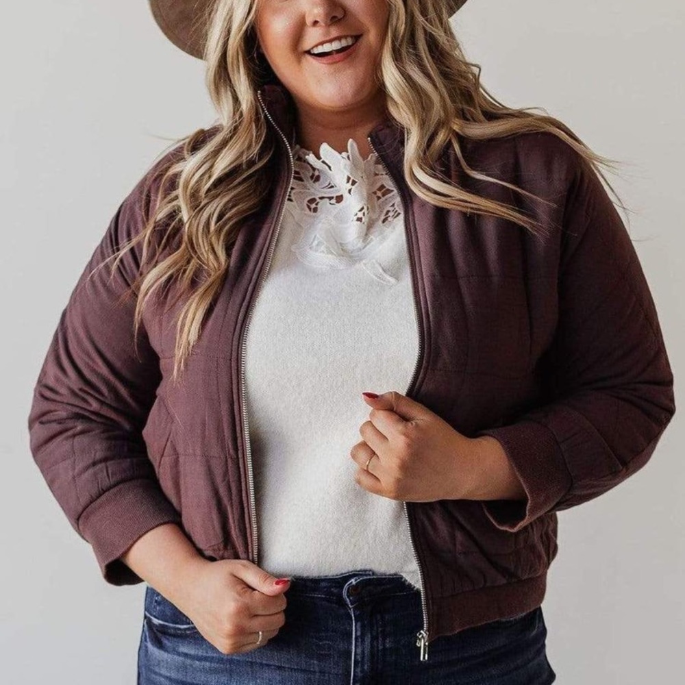 Plus size quilted bomber jacket jelly color